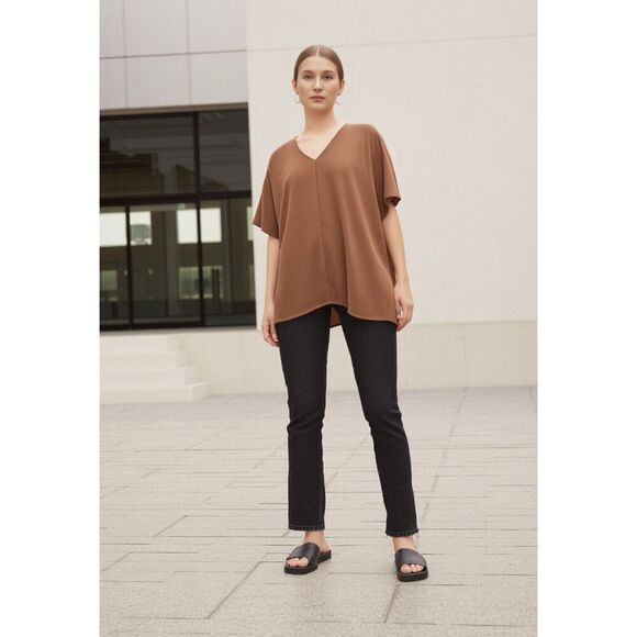 Worthington Brown High Low Short Sleeve Top Size MP - Picture 10 of 10